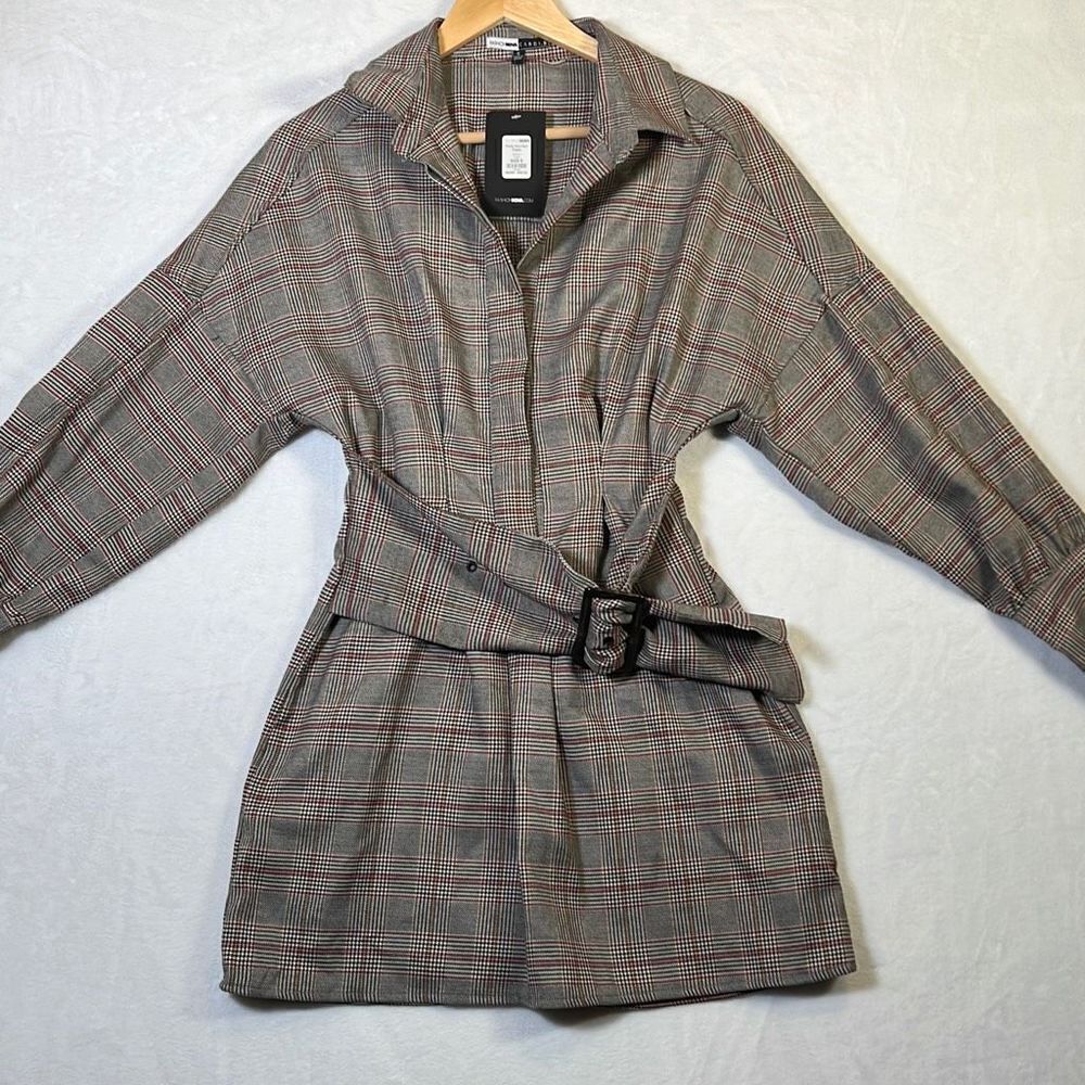 Fashion Nova Cardi B Dress Plaid Belted V Neck Preppy Pretty And Plaid-NWT-Small